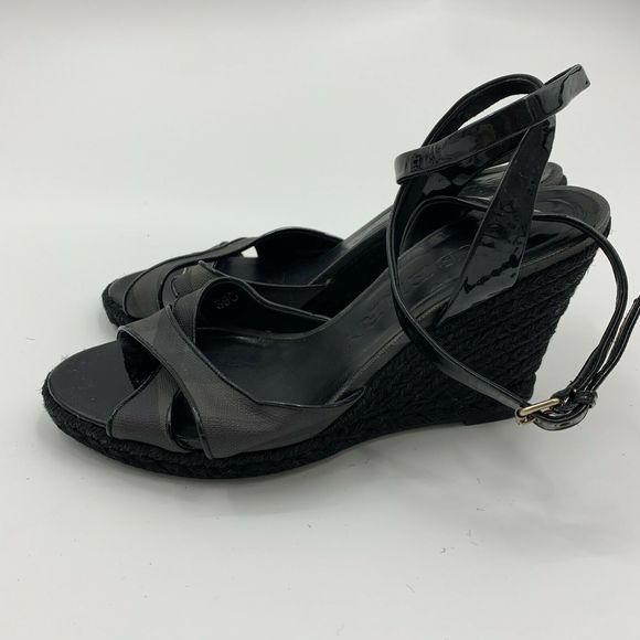 Burberry Black Espadrilles Ankle Wedges Size 9 - Picture 4 of 8